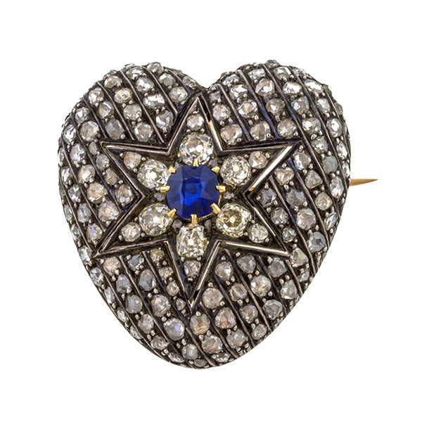 Victorian Sapphire & Heart Brooch