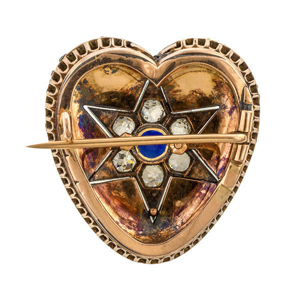 Victorian Sapphire & Heart Brooch