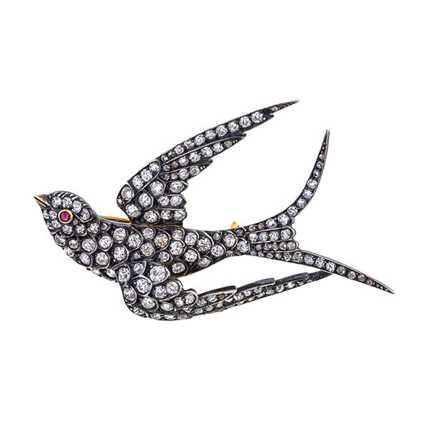 Victorian Swallow Diamond Brooch