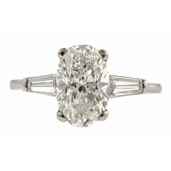 Estate ring: Platinum Engagement Ring, Oval Diamond 2.25ct., sold by Doyle & Doyle an antique and vintage jewelry store.