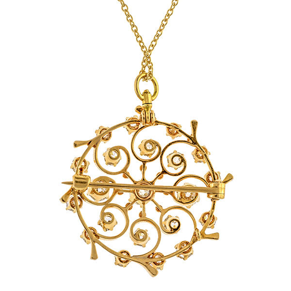 Vintage Diamond Scrolling Circle Brooch/Pendant from Doyle & Doyle