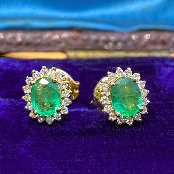 Emerald & Diamond Frame Earrings sold by Doyle and Doyle an antique and vintage jewelry boutique