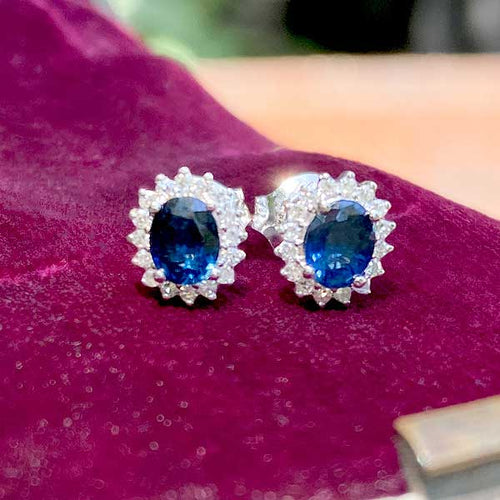 Sapphire & Diamond Frame Earrings sold by Doyle and Doyle an antique and vintage jewelry boutique