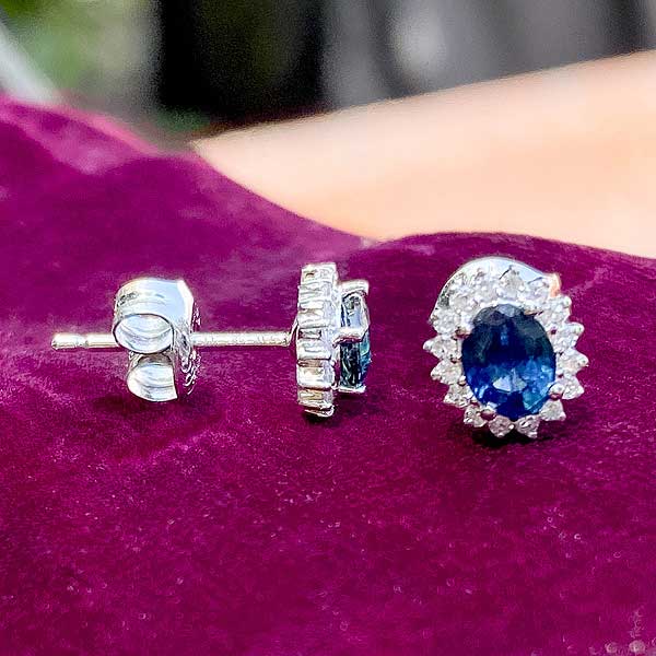 Sapphire & Diamond Frame Earrings sold by Doyle and Doyle an antique and vintage jewelry boutique