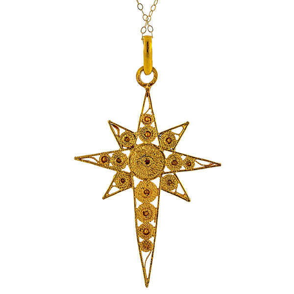 Vintage Filigree Starburst Cross Pendant Necklace