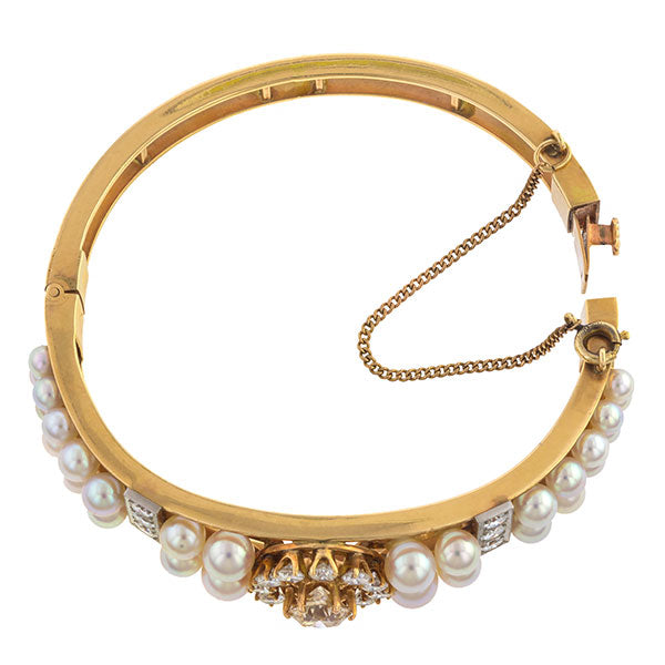 Vintage Diamond & Pearl Bracelet sold by Doyle & Doyle vintage and antique jewelry boutique.