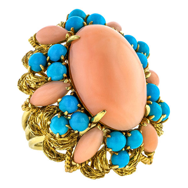Vintage Coral & Turquoise Ring