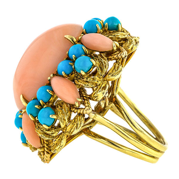 Vintage Coral & Turquoise Ring
