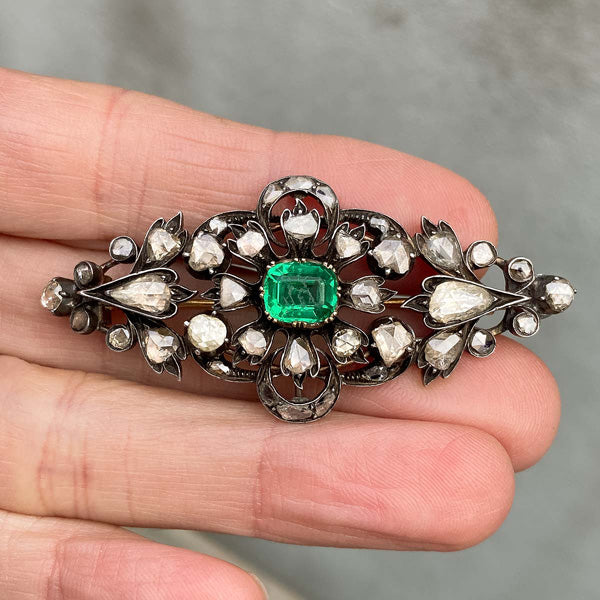 Antique Emerald & Rose Cut Pin sold by Doyle and Doyle an antique and vintage jewelry boutique