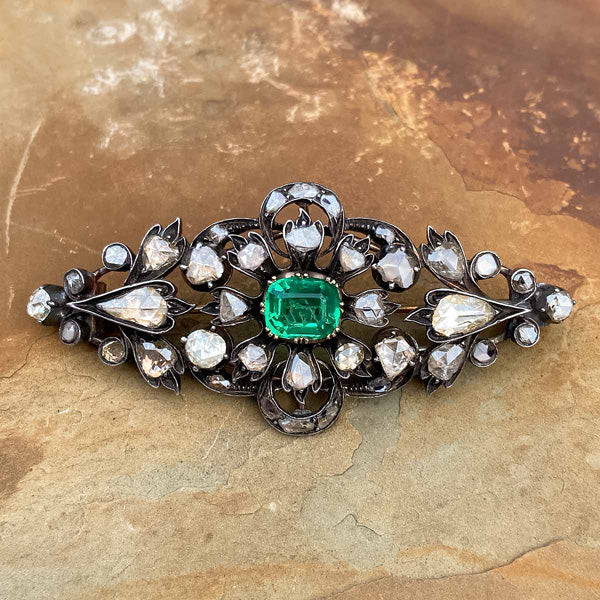Antique Emerald & Rose Cut Pin sold by Doyle and Doyle an antique and vintage jewelry boutique