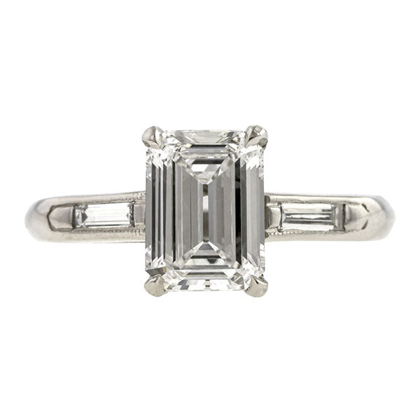 Estate ring: a Platinum Emerald Cut 1.50ct Diamond Engagement Ring sold by Doyle & Doyle vintage and antique jewelry boutique.