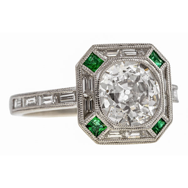 Vintage Diamond & Emerald Ring, Round 1.71ct.