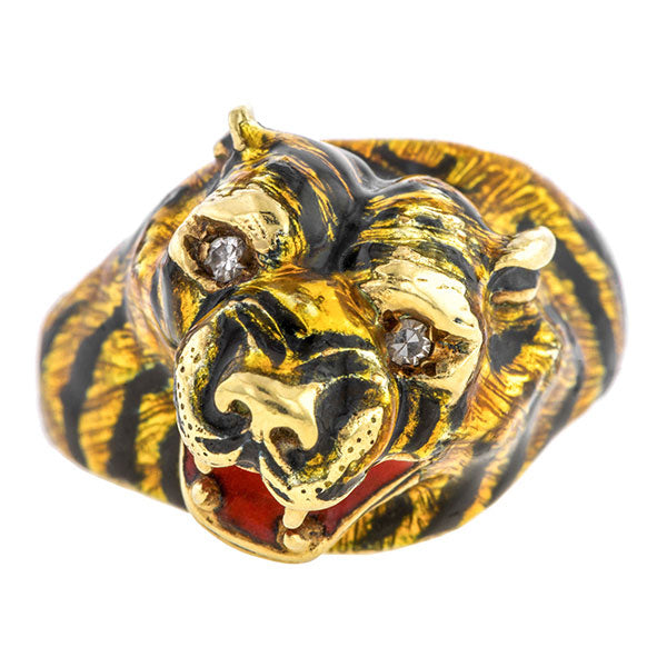 Vintage Enamel Tiger Ring