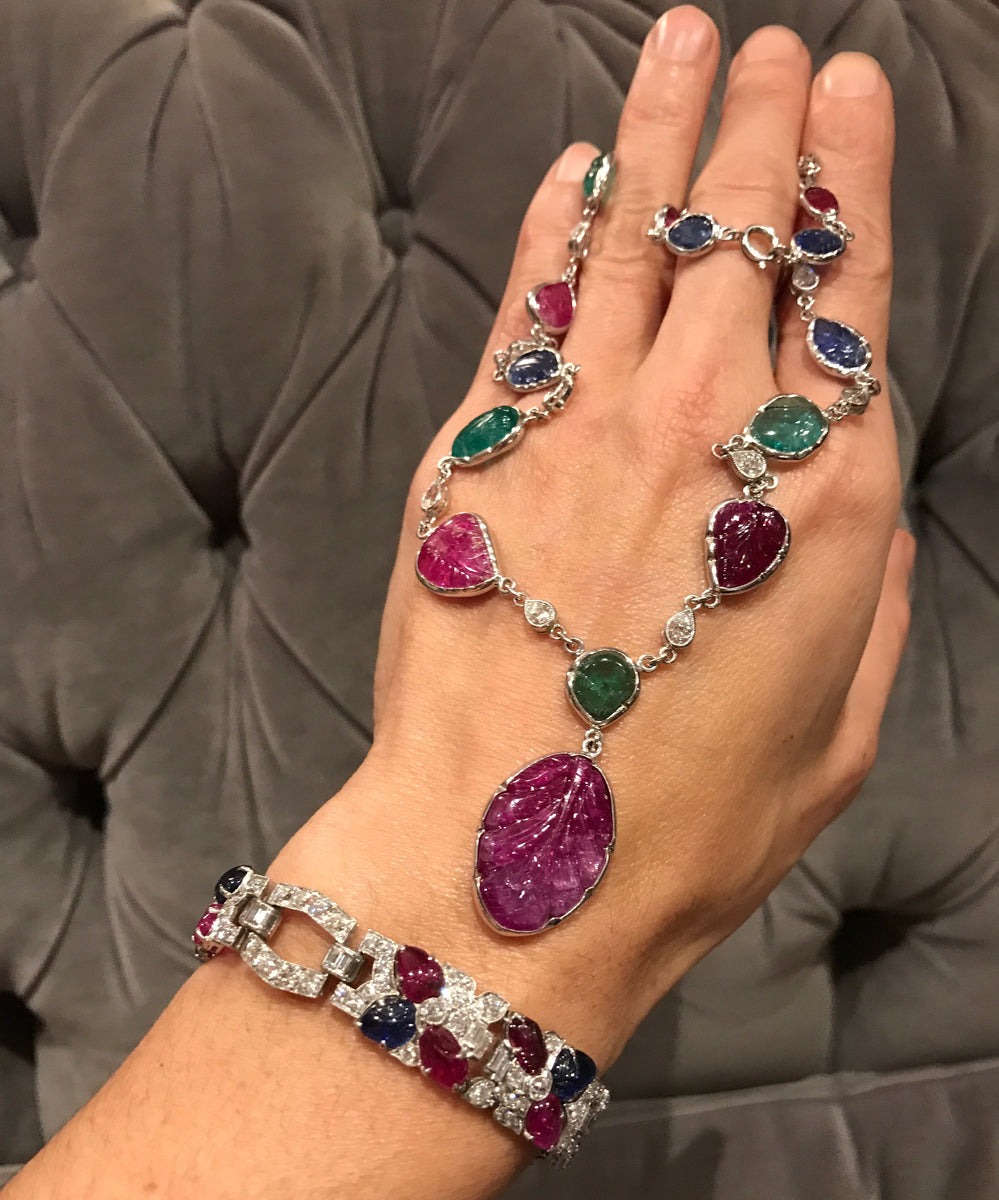Tutti Frutti Sapphire, Ruby, Emerald & Diamond Necklace
