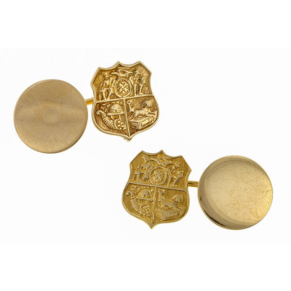 Vintage cufflink: 14k Yellow Gold Stamped Cartier Cufflinks sold by Doyle & Doyle vintage and antique jewelry boutique.