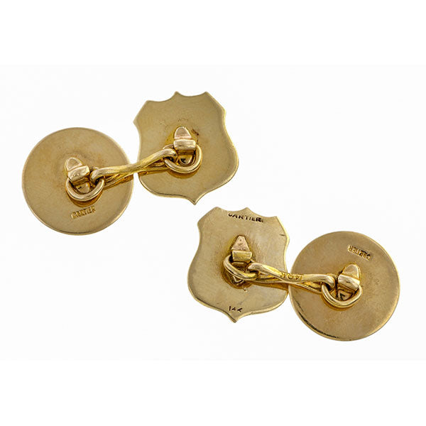 Vintage cufflink: 14k Yellow Gold Stamped Cartier Cufflinks sold by Doyle & Doyle vintage and antique jewelry boutique.
