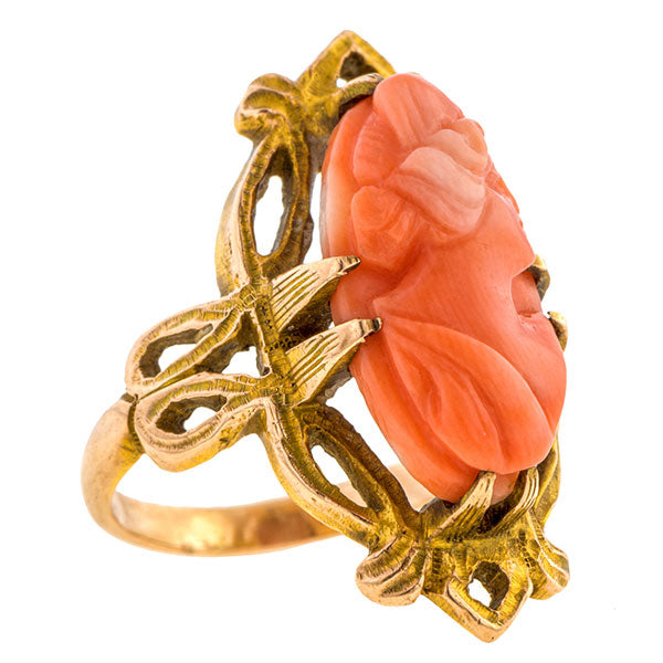 Art Nouveau Coral Cameo Ring