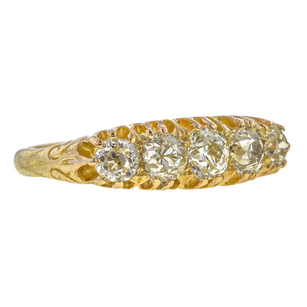Antique Victorian Diamond Ring, Five Stone Old Mine, sold by Doyle & Doyle a vintage and antique jewelry store.