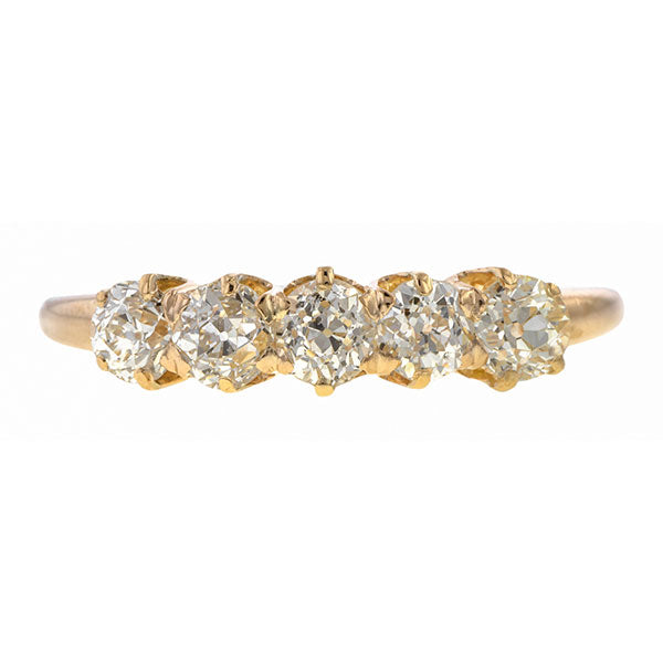 Antique Diamond Ring, Five Stone Old European, sold by Doyle & Doyle an antique and vintage jewelry store.