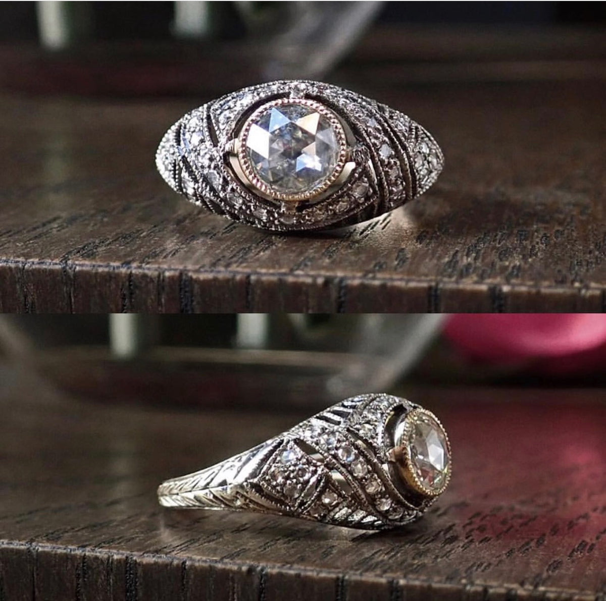 Vintage Engagement Ring, Rose Cut Diamond 0.80ct