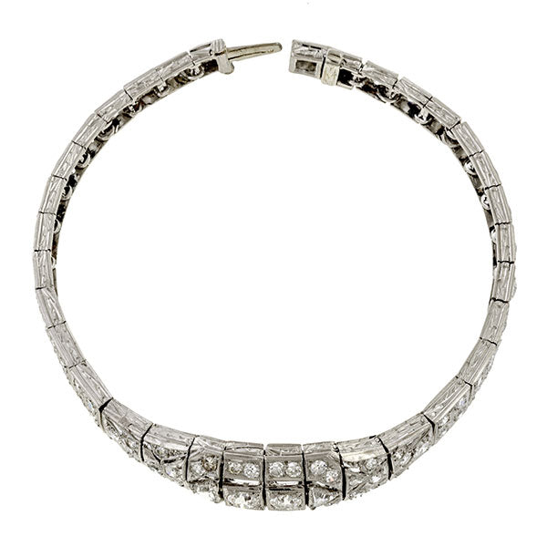 Art Deco Diamond Bracelet, a platinum bracelet set with Old European cut and Single cut diamonds, sold by Doyle & Doyle vintage and antique jewelry boutique.