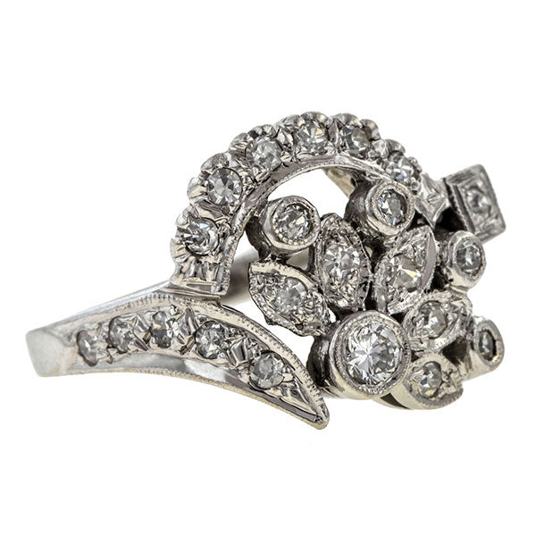 Vintage Foliate Motif Diamond Ring sold by Doyle & Doyle an antique and vintage jewelry store.
