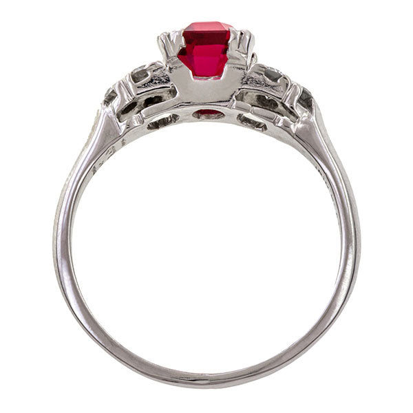 Estate ring: a Platinum Ruby And Diamond Engagement Ring sold by Doyle & Doyle vintage and antique jewelry boutique.