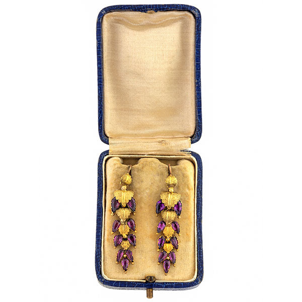 Victorian Garnet Foliate Motif Drop Earrings