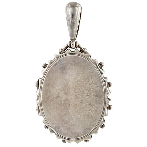 Victorian Necklaces: a Silver Enamel Locket Parure sold by Doyle & Doyle vintage and antique jewelry boutique.