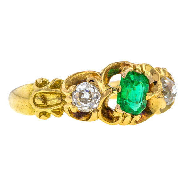 Victorian Emerald & Diamond Ring, sold by Doyle & Doyle a vintage and antique jewelry store.