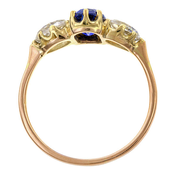 Antique ring: a Yellow Gold Sapphire & Diamond Engagement Ring, sold by Doyle & Doyle an antique and vintage jewelry store.