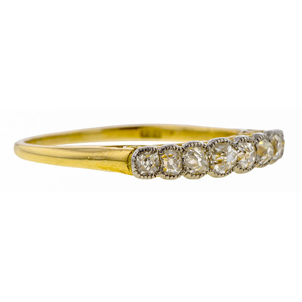 Antique Diamond Wedding Band Ring, a wedding band set with Swiss cut diamonds in platinum and yellow gold, sold by Doyle & Doyle vintage and antique jewelry boutique.