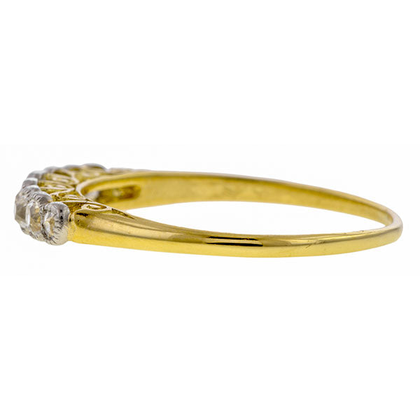 Antique Diamond Wedding Band Ring, a wedding band set with Swiss cut diamonds in platinum and yellow gold, sold by Doyle & Doyle vintage and antique jewelry boutique.