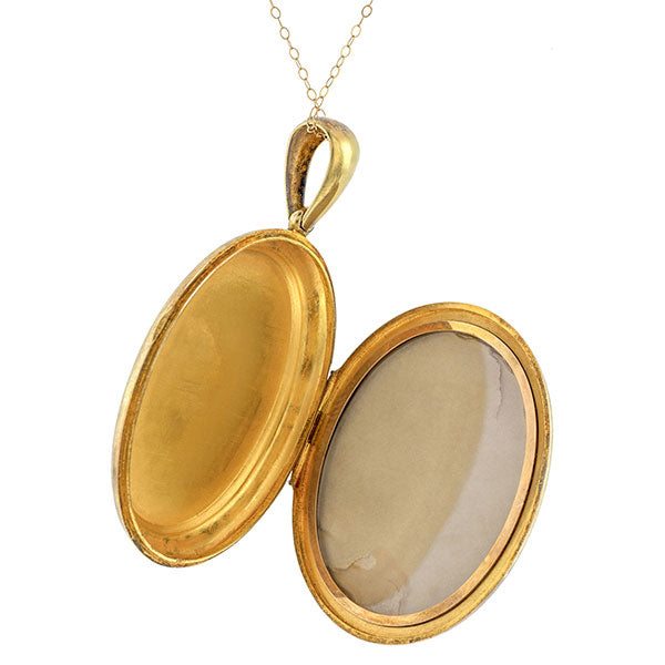 Victorian locket: a Yellow Gold Oval Locket sold by Doyle & Doyle vintage and antique jewelry boutique.