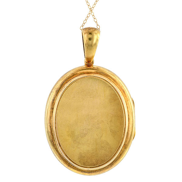 Victorian locket: a Yellow Gold Oval Locket sold by Doyle & Doyle vintage and antique jewelry boutique.