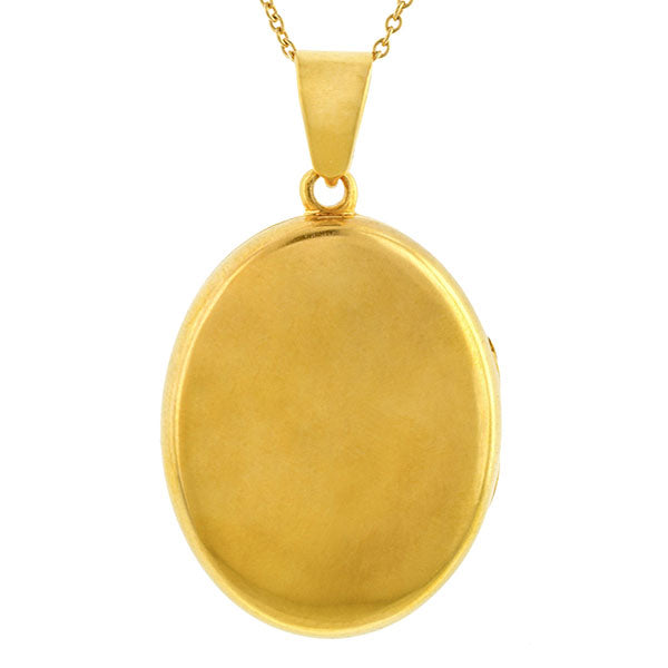 Victorian locket: an 18k Yellow Gold Oval Locket Pendant Necklace sold by Doyle & Doyle vintage and antique jewelry boutique.