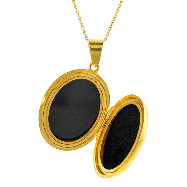 Victorian locket: an 18k Yellow Gold Oval Locket Pendant Necklace sold by Doyle & Doyle vintage and antique jewelry boutique.