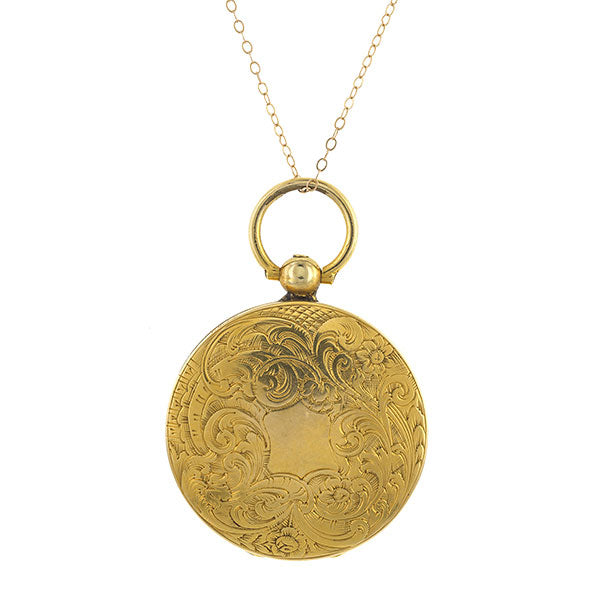 Victorian Round Engraved Locket Pendant Necklace