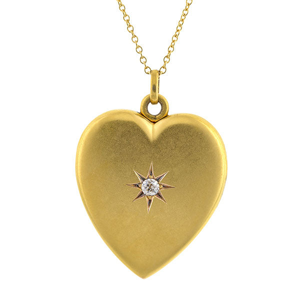 Antique Diamond Heart Locket Pendant Necklace