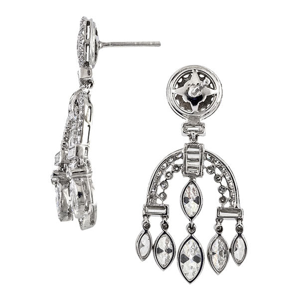 Art Deco earrings: a Platinum Drop Earrings with Single, Baguette and Marquise Cut Diamonds sold by Doyle & Doyle vintage and antique jewelry boutique