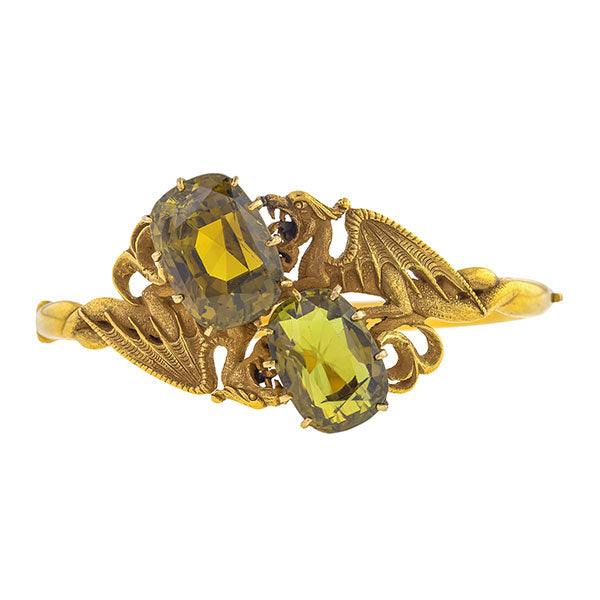 Art Nouveau Chrysoberyl Dragon Bracelet, sold by Doyle & Doyle vintage and antique jewelry boutique.