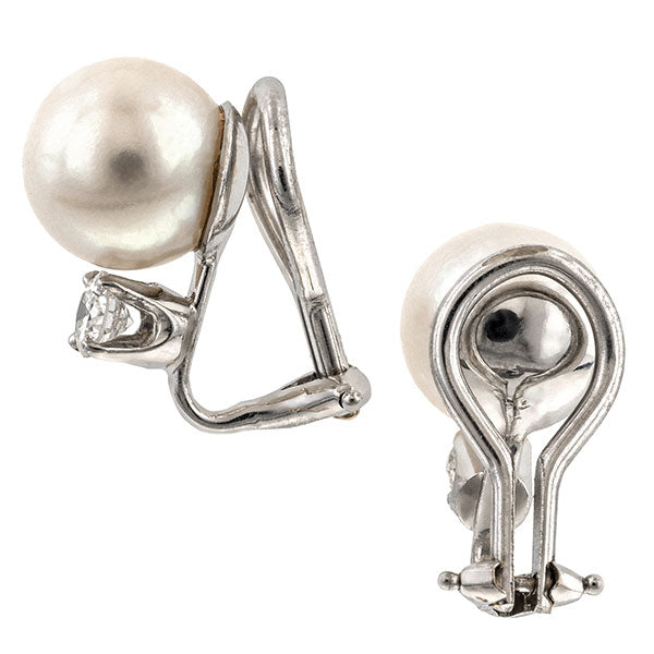 Estate Pearl & Diamond Earrings