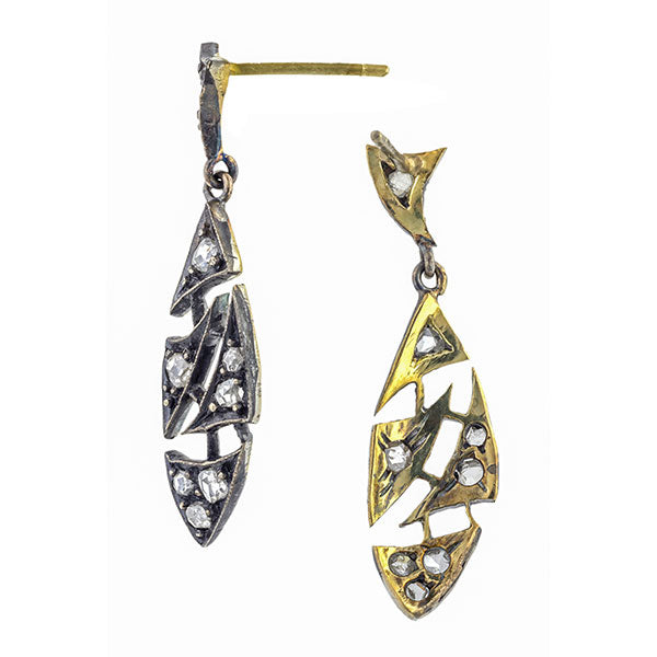 Vintage earrings: a Silver-Topped 14k Yellow Gold With Rose Cut Diamonds Drop Earrings, sold by Doyle & Doyle vintage and antique jewelry boutique