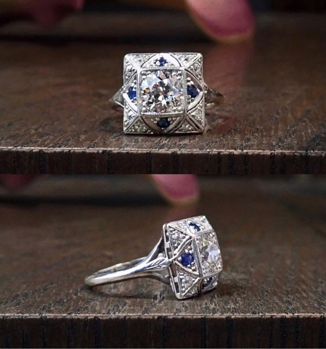 Art Deco Engagement Ring, Old European cut 0.90ct.