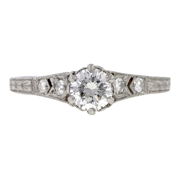 Art Deco ring: a Platinum Diamond Engagement Ring, RBC 0.40ct. sold by Doyle & Doyle vintage and antique jewelry boutique.