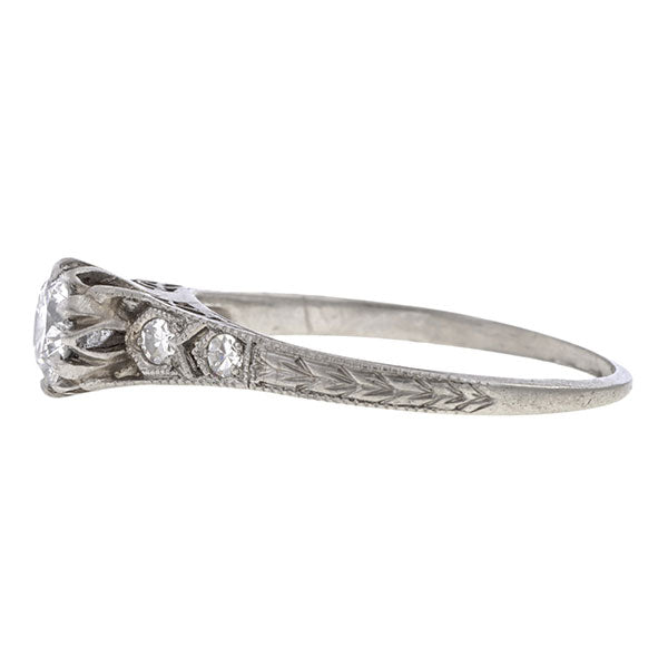 Art Deco ring: a Platinum Diamond Engagement Ring, RBC 0.40ct. sold by Doyle & Doyle vintage and antique jewelry boutique.