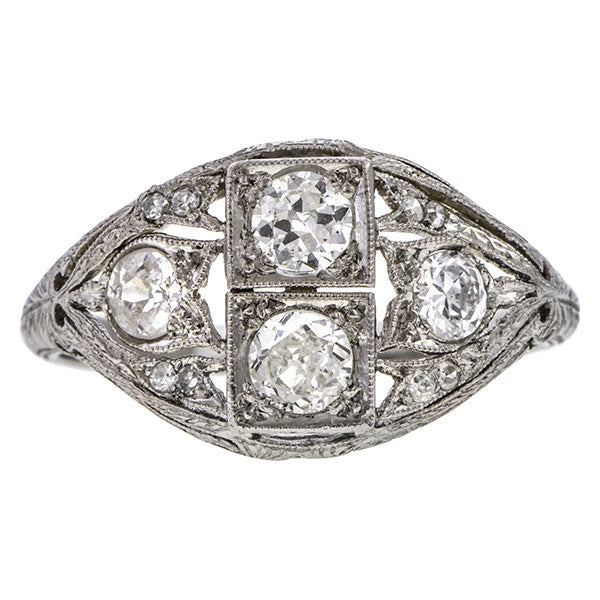 Art Deco ring: a Platinum Engagement Ring With Old European Cut Diamonds sold by Doyle & Doyle vintage and antique jewelry boutique.
