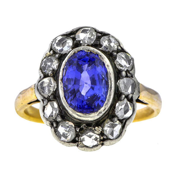 Antique Sapphire & Rose Cut Diamond Ring, Color Change Sapphire