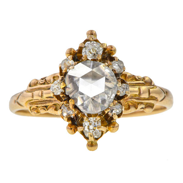 Victorian ring: a 12k Yellow Gold Engagement Ring With Rose Cut And Old Mine Cut Diamonds sold by Doyle & Doyle vintage and antique jewelry boutique. 
