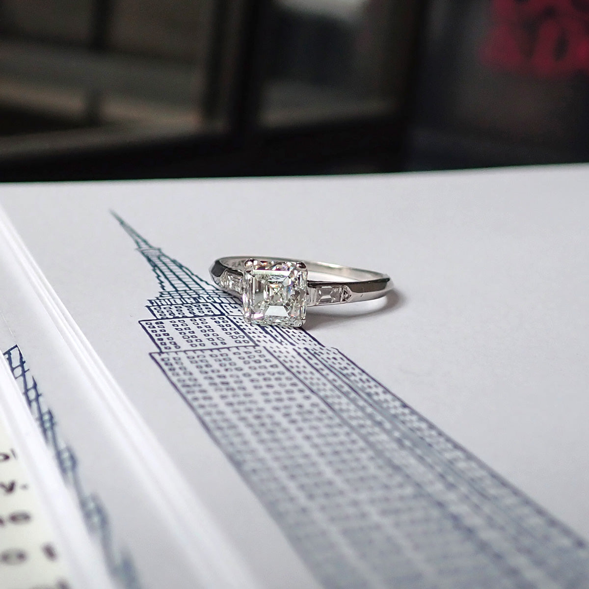 Vintage Engagement Ring, Asscher Cut Diamond 1.51ct.